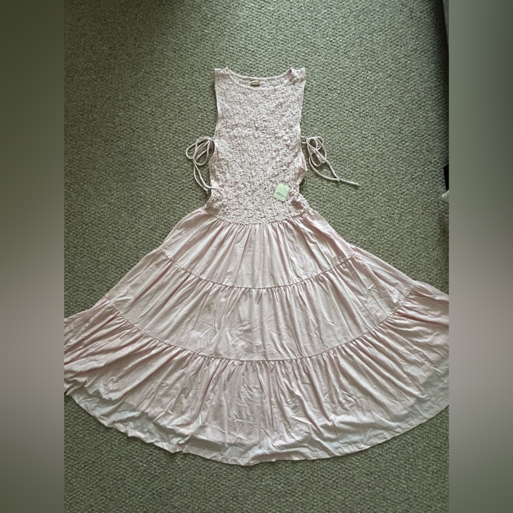 Free People Pink Maxi Tie-Side Smocked Bodice Dress - Picture 5 of 8